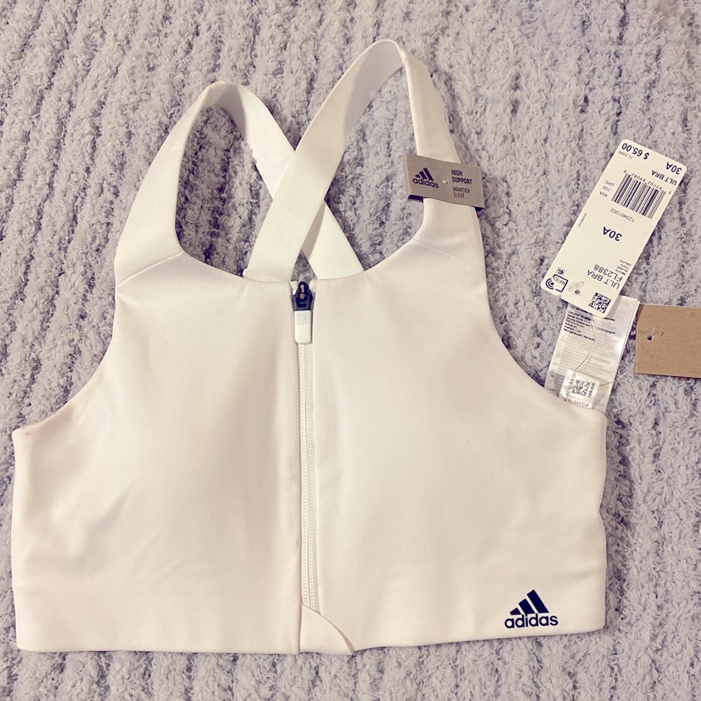 NWT Adidas white sports bra zipper 30A